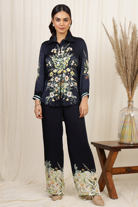 FLORAL LUXE EMBROIDERED CO-ORD SET NAVY