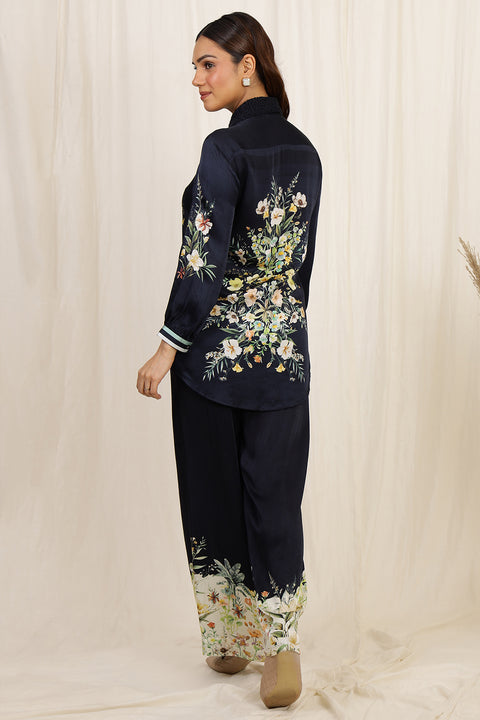 FLORAL LUXE EMBROIDERED CO-ORD SET NAVY