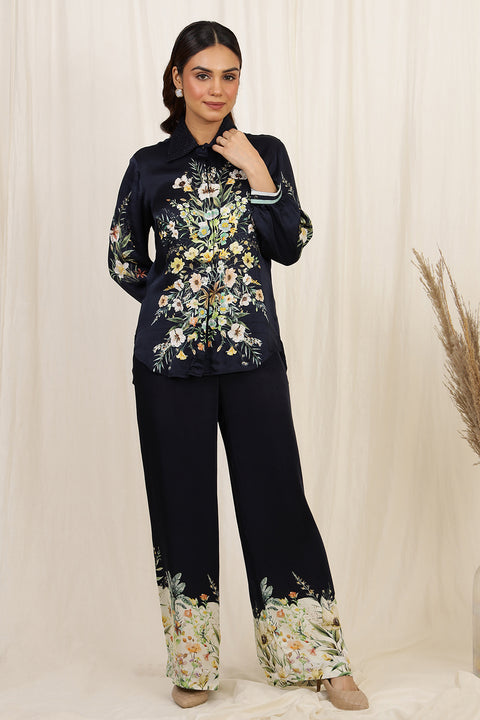 FLORAL LUXE EMBROIDERED CO-ORD SET NAVY