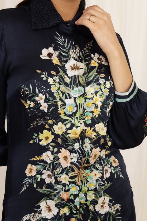 FLORAL LUXE EMBROIDERED CO-ORD SET NAVY