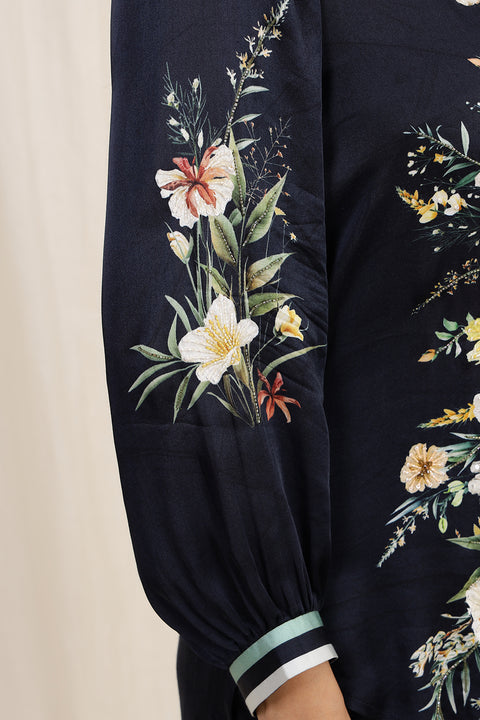 FLORAL LUXE EMBROIDERED CO-ORD SET NAVY