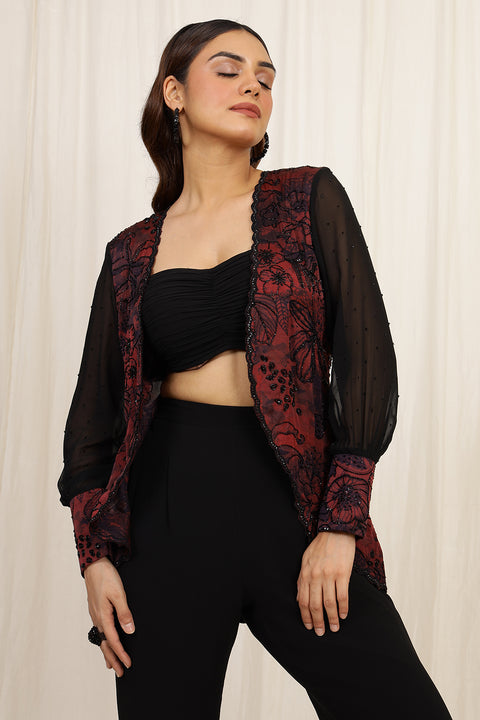 EMBROIDERED 3 PC LUXE CAPE AND BUSTIER SET