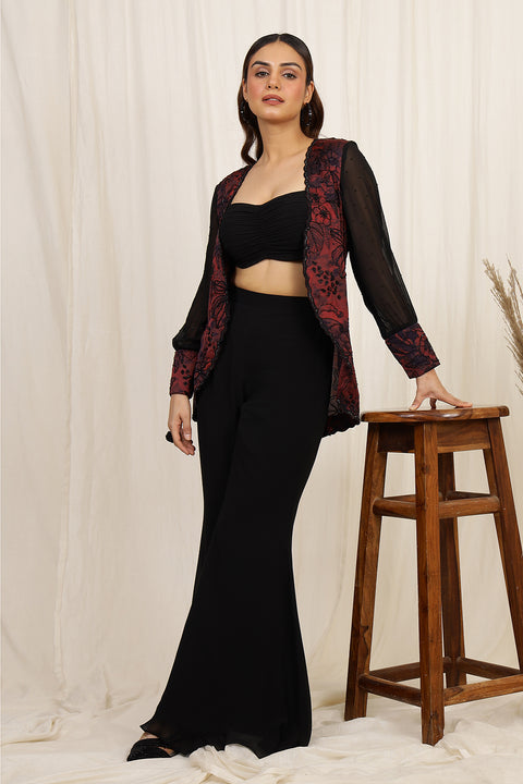 EMBROIDERED 3 PC LUXE CAPE AND BUSTIER SET