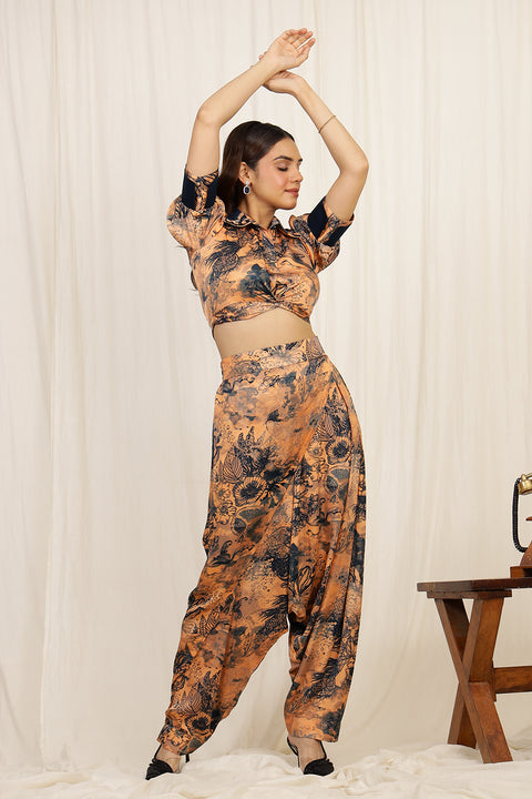 2 PC CROP SHIRT DRAPE PANTS SET