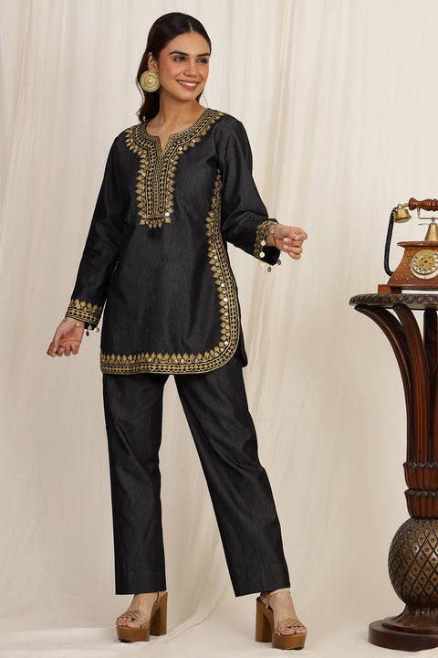 THE DENIM ETHNIC FUSION EMBROIDERED 2 PC SET
