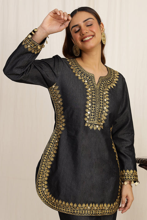 THE DENIM ETHNIC FUSION EMBROIDERED 2 PC SET