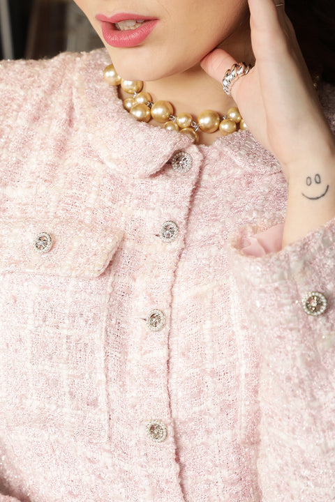 Powder Pink Tweed Crop Jacket & Pencil Skirt Set