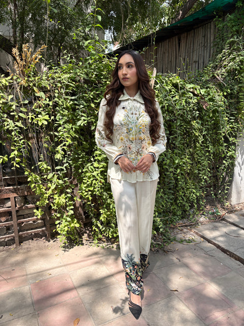 FLORAL LUXE EMBROIDERED CO-ORD SET IVORY