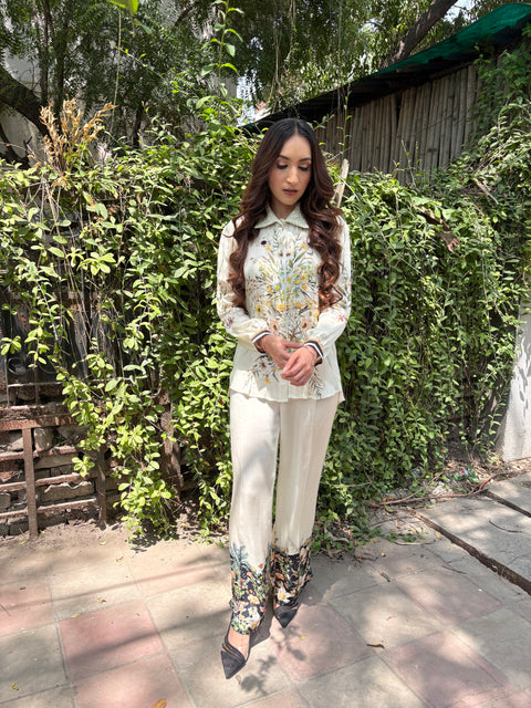 FLORAL LUXE EMBROIDERED CO-ORD SET IVORY