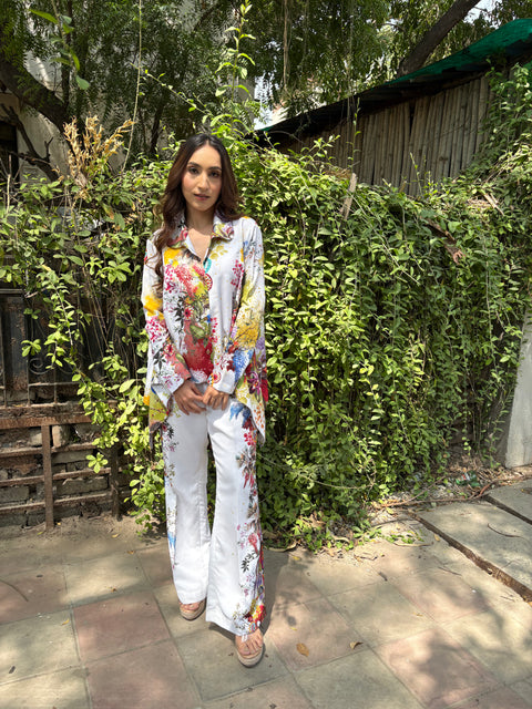 KAFTAN STYLE SHIRT WITH PLACEMENT PRINT PANTS SET