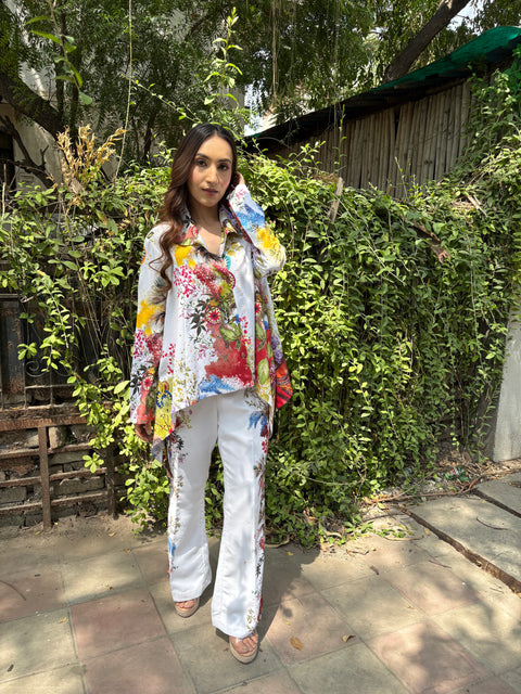 KAFTAN STYLE SHIRT WITH PLACEMENT PRINT PANTS SET