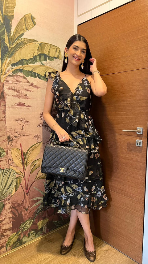HANNA S KHAN in our FRILL DRESS FLORALLY FLOURISHED PARIS